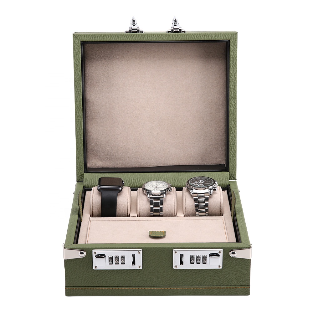 Leather Briefcase - Horlogekoffer van premium kwaliteit, groene opbergbox
